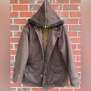Vintage 1950’s B-9 PARKA Brown XL Military Coat w/ Split Fur Zippered Hood M8